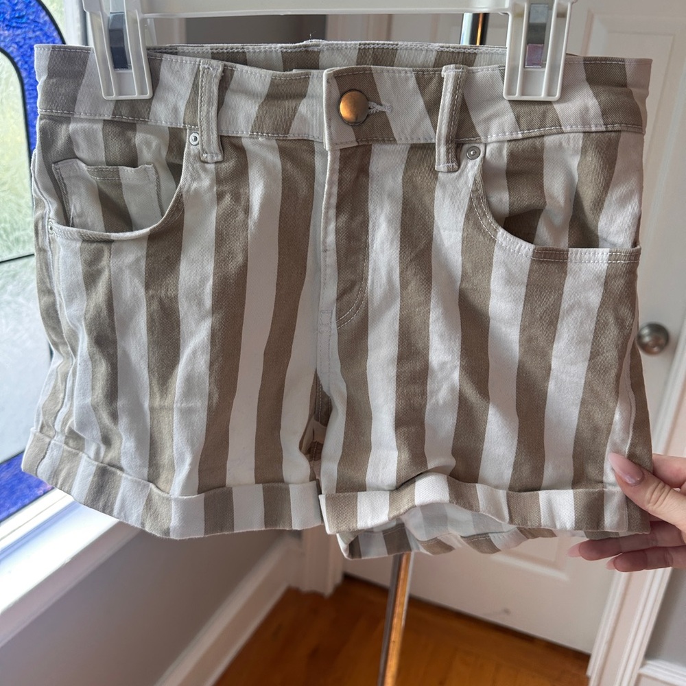 H&M Tan and White High Waist Shorts with Nautical Stripes - barely worn